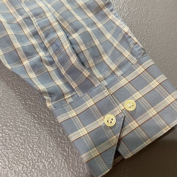 Vintage JORDACHE Plaid Button Front Long Sleeve Shirt Mens L Blue White Retro - Picture 5 of 10